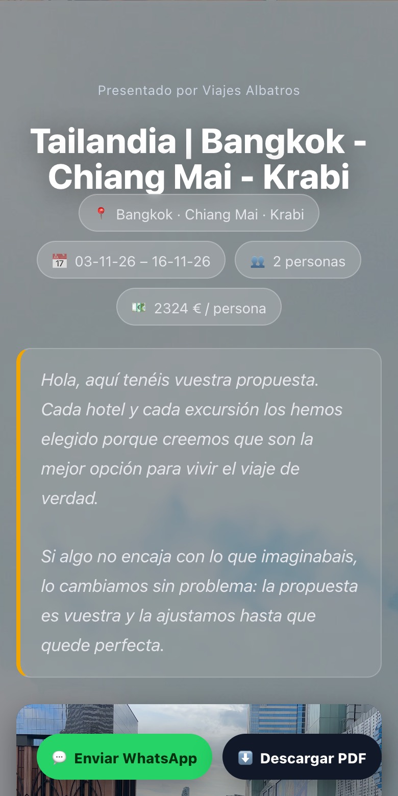 Propuesta 2.0 de un viaje a Tailandia vista en el móvil del cliente